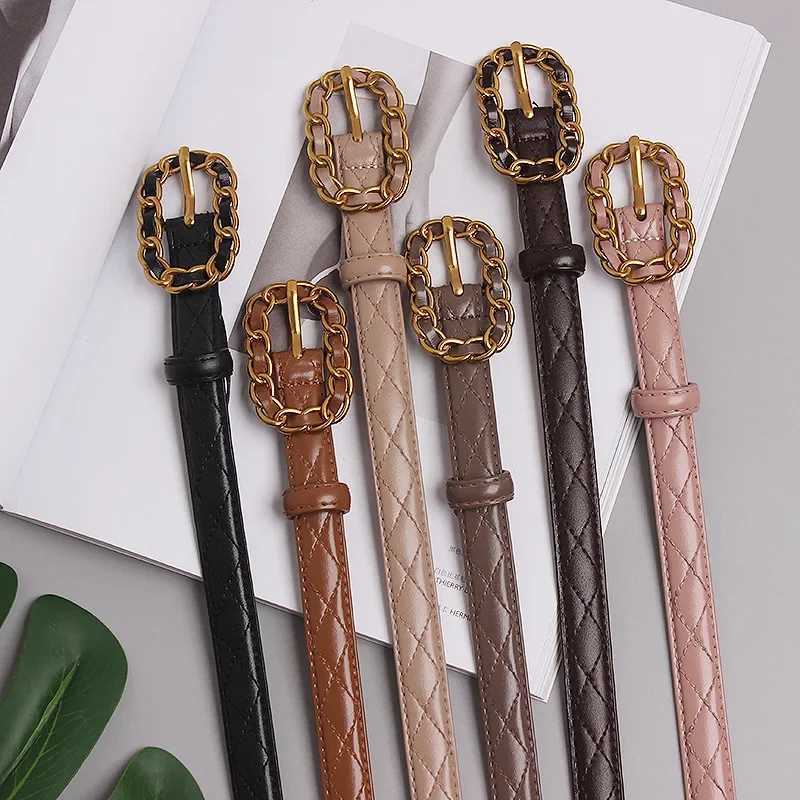 Belts Retro chain strap pin buckle quilted sewn small strap jeans leather J240913