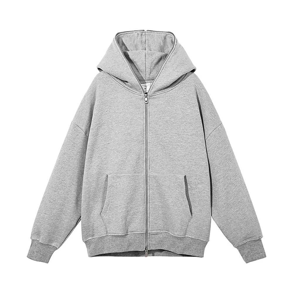 Autumn Fleece Mens Hoodies Streetwear Full Zipper Sweatshirts Loose Casual Full Zip Up Jacket Unisex Solid Color CoatsX240918