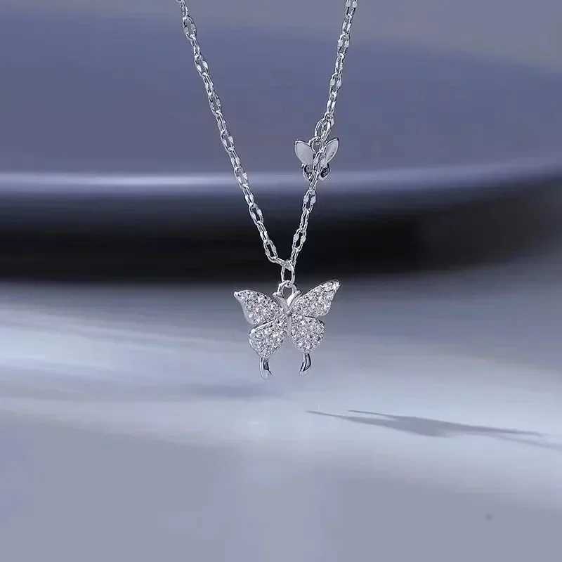 Silver Butterfly Necklace Womens Crystal Zircon Pendant Necklace Womens Crystal Necklace Party Jewelry W250318
