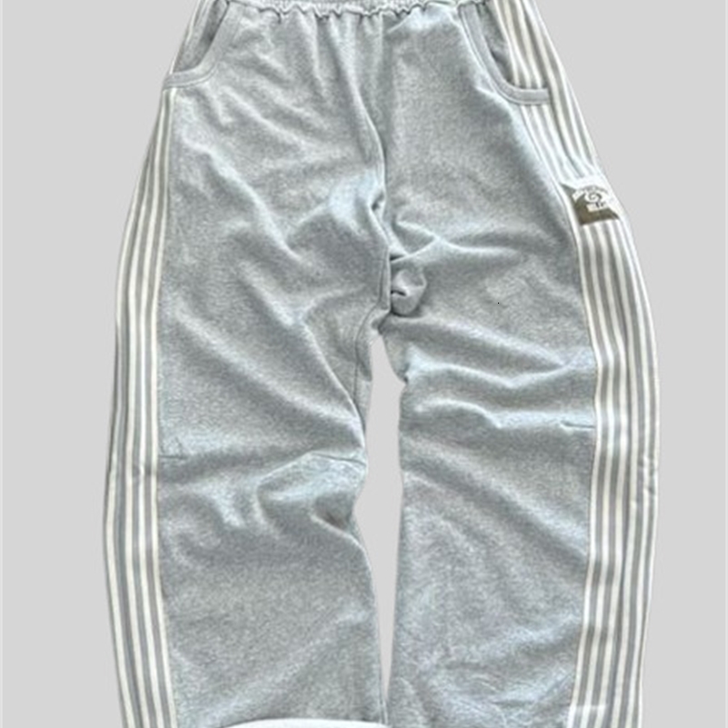 Streetwear Sweatpants Mens Clothing Harajuku Retro Stripes Embroidered Graphic Baggy Pants Gothic Gray Straight Trousers 240911