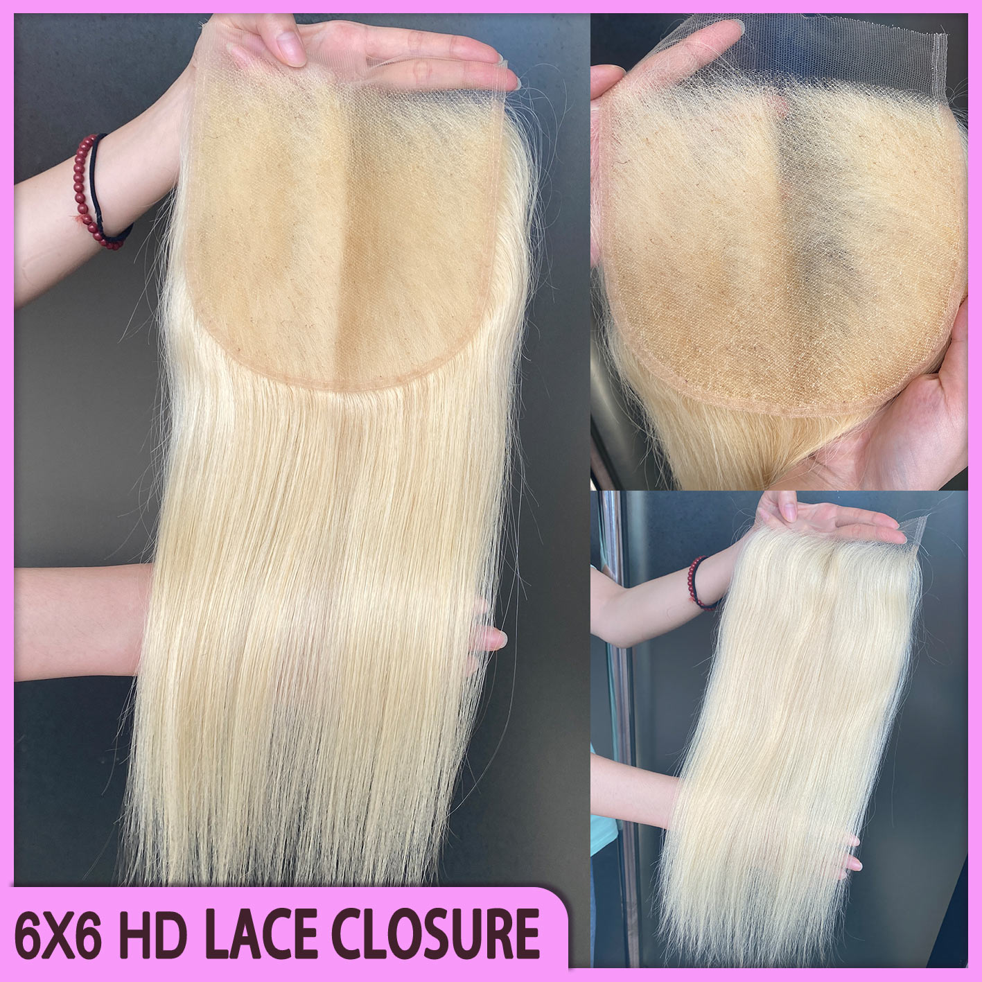 100% Raw Virgin Remy Human Hair 613 Blond Straight Body Wave 6x6 HD Lace Closure 2 Pieces