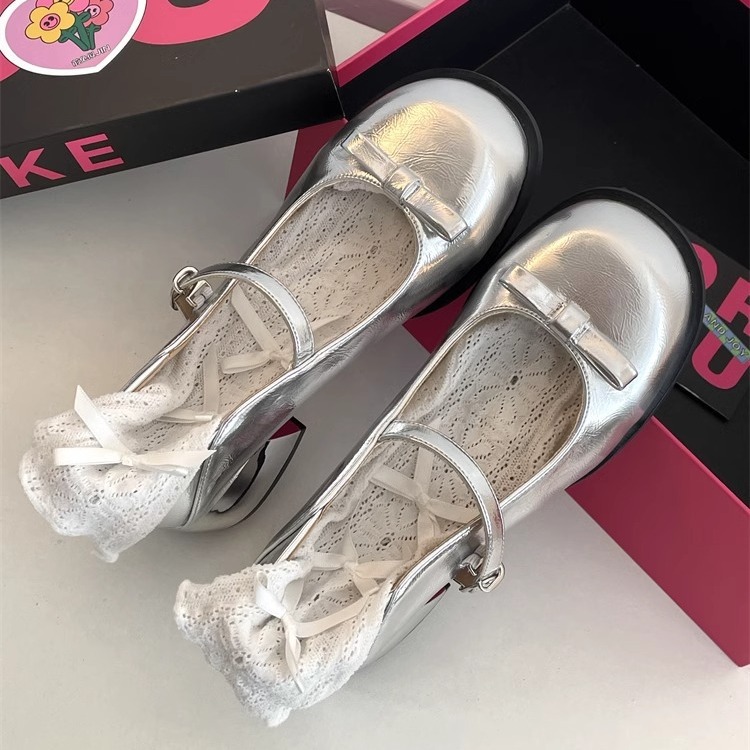 Sier Bow Mary Janes 2024 Summer French Heels | Women's Single Shoes a0d8
