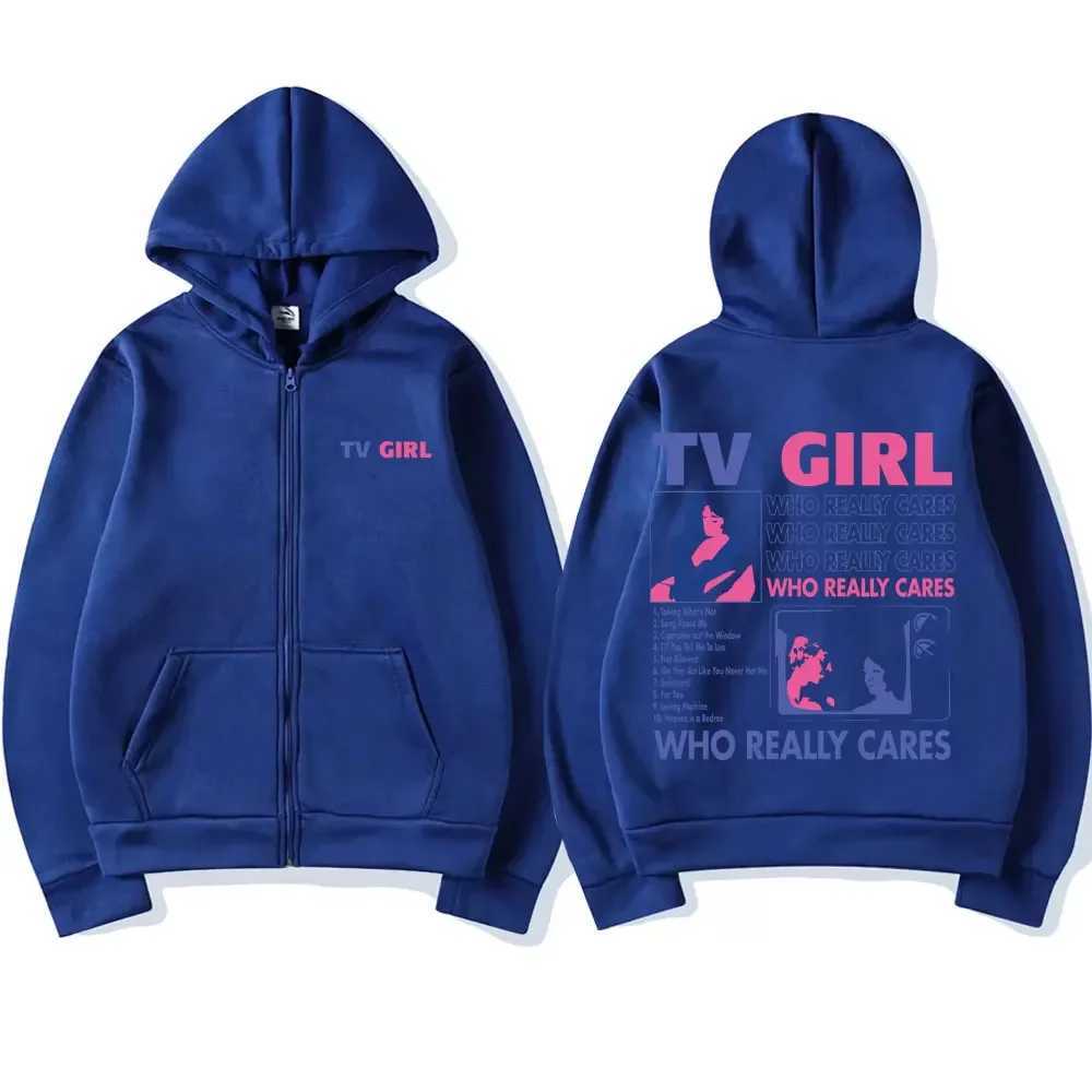 TV Girl Who Really Cares Music Album Zipper Hoodie Unisex French Exit Album Zip Up Jacket Men Women Vintage Oversized SweatshirtX240918