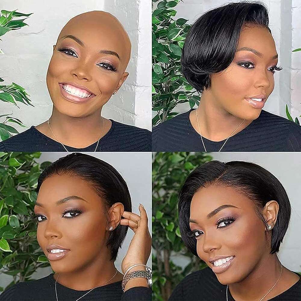 Short E Cut Front 13X4 Straight Lace Human Hair For Black Women Wear And Go Glueless Wigs 180%