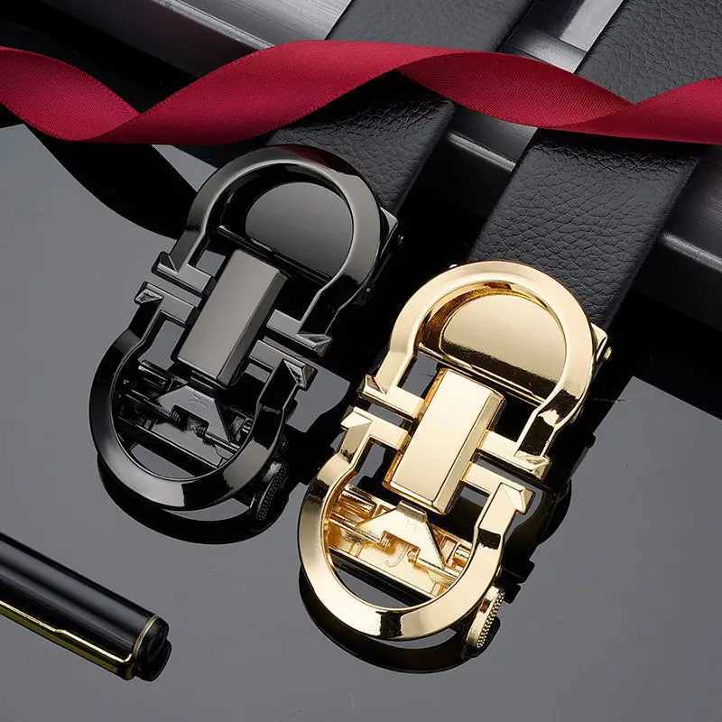 Belts A formal mens waist belt made from Cowhide alloy automatic buckle trend and Versatile decorative set mens business waist belt J240913