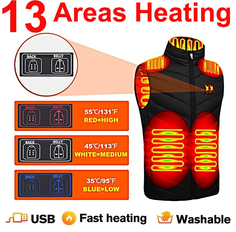 17139 Areas Usb Heated Jacket Men Women Electric Heated Vest Heating Vest Heated Bodywarmer Usb Inner Heat Vest Veste 240913