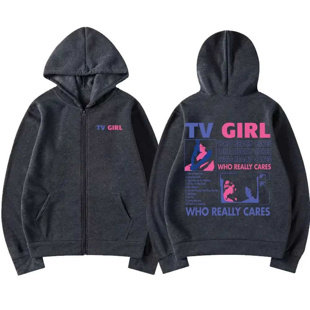 TV Girl Who Really Cares Music Album Zipper Hoodie Unisex French Exit Album Zip Up Jacket Men Women Vintage Oversized SweatshirtX240918