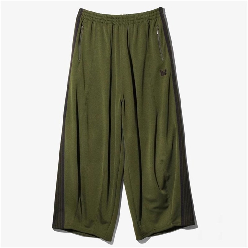 2024 Olive Green Wide Leg Sweatpants Men Women Top Quality Butterfly Embroidery Pants Jogger Drawstring Striped Trousers 240911