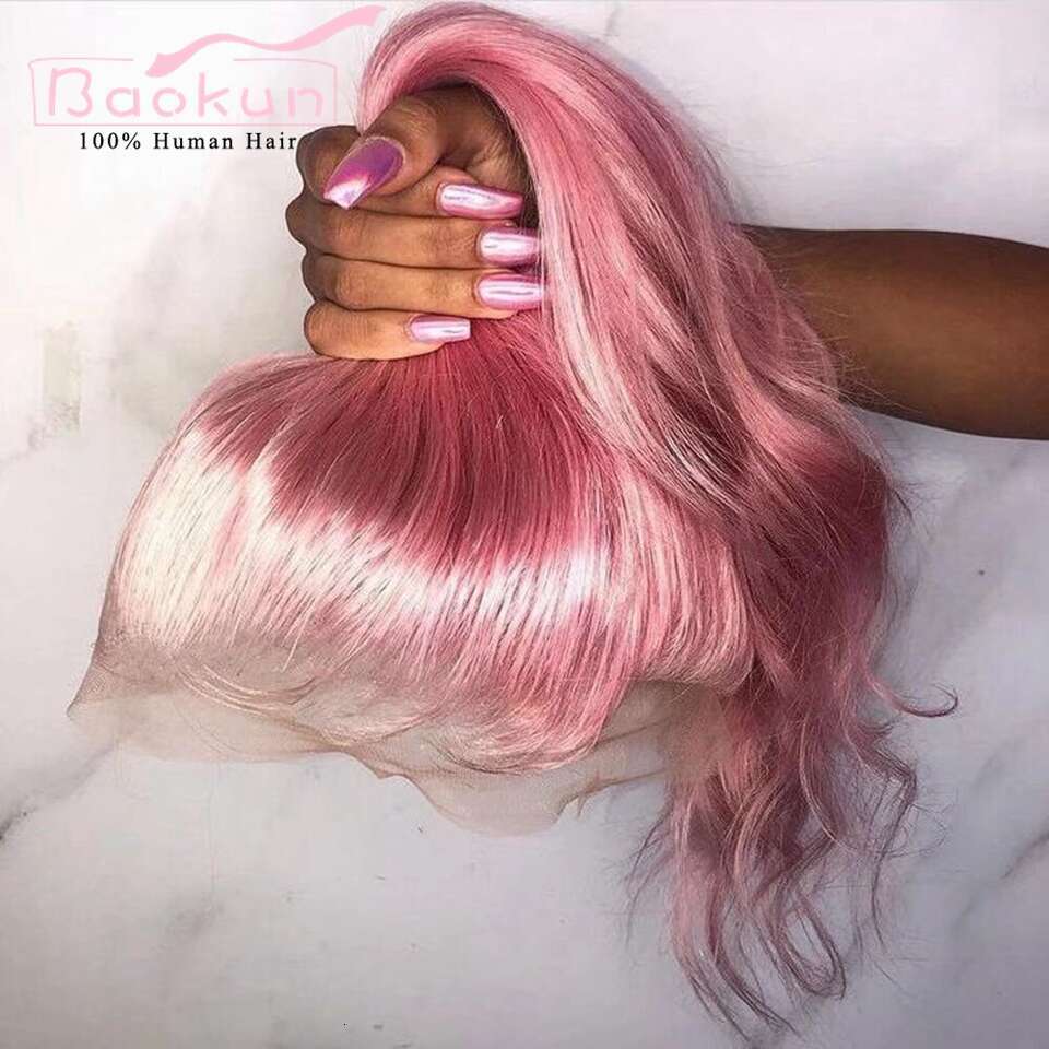 Pink Body Wave Transparent 13X6 HD Frontal Preplucked 13X4 360 Lace Front Wig Human Hair Wigs