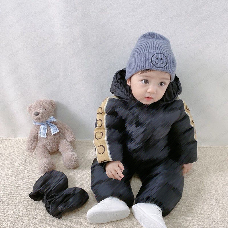 Baby down jacket jumpsuit for boys girls winter clothes for babies hooded woven straps newborn winter romper thick hugging clothing CSD2409182-10