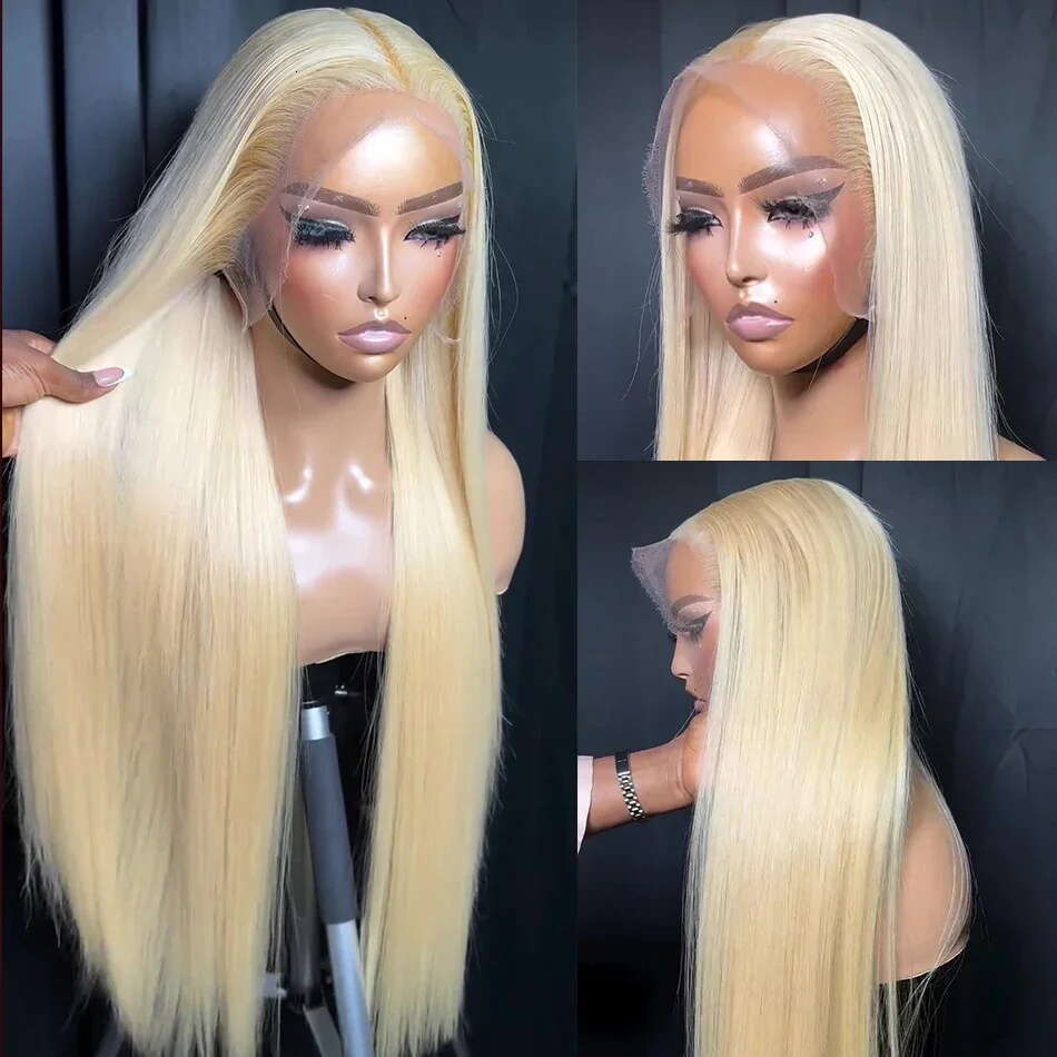 200 Density Blonde 613 HD 30 34 Inch Straight Frontal Wig For Black Women 13X6 Transparent Lace Front Human Remy Hair Wigs