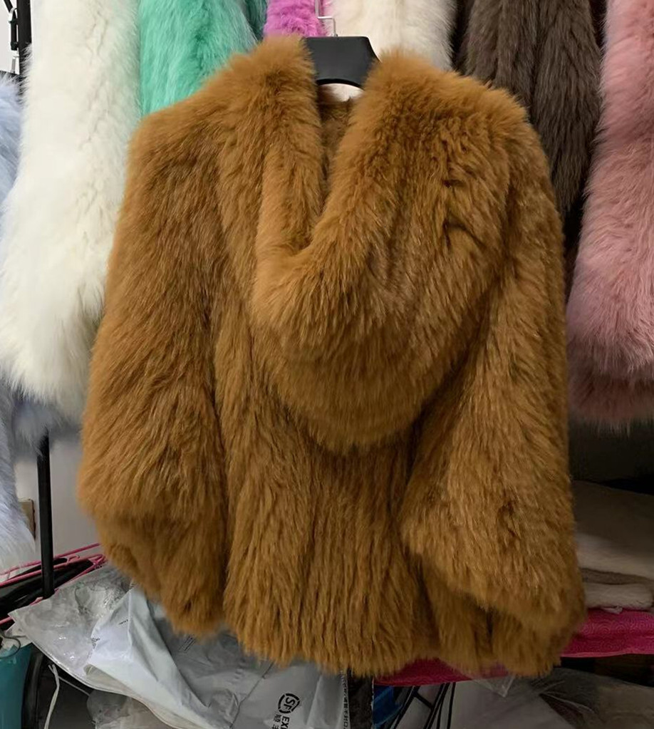 FURTJY New Style Jackets Autumn Winter Knitted Women Double Long Sleeve Woven Er Fashion Real Fox Fur Coat