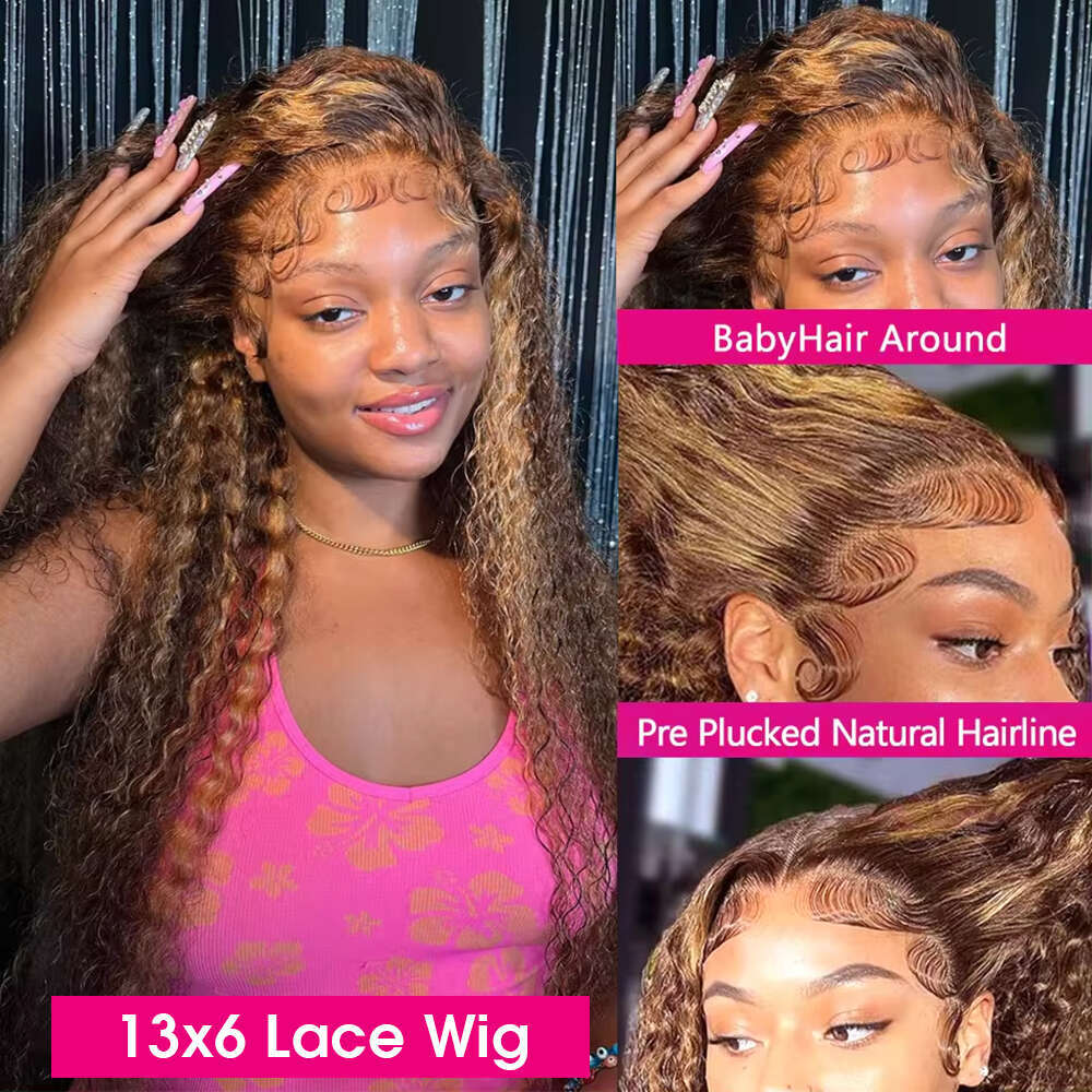 Deep Wave 6X4 Glueless Wig Human Hair Ready To Wear 13X6 Lace Frontal Curly Highlight Ombre 4/27 Preplucked Haire Pre Cut
