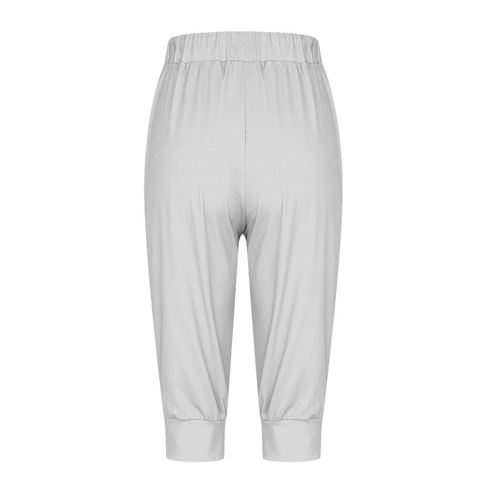 New Drawstring Capris Pants Women Summer Straight Trousers Solid Color Yoga Fitness Women Cropped Pants Beach Sportswear M240918
