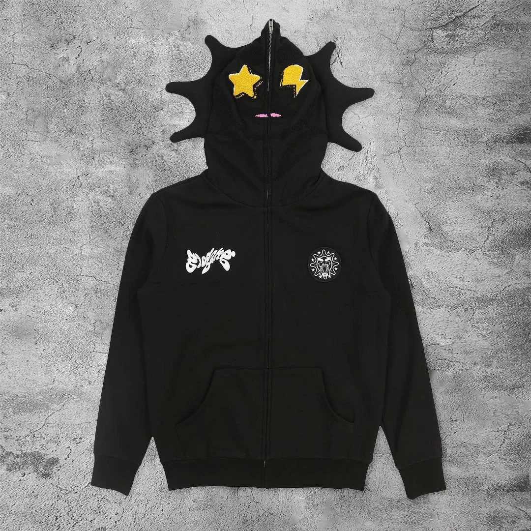 Y2k Zip Up Hoodie Printed Graphic Hip Hop Full Zip Hoodies High Street Fashion Brand Hooded Coat Harajuku Streetwear SweatshirtsX240918