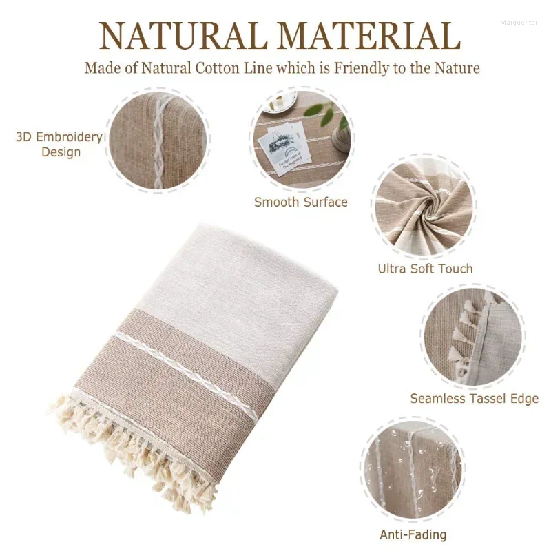 Table Cloth Cotton en Tablecloths Wrinkle Free Anti-Fading Tassel Rectangle Indoor & Outdoor Dining Cover