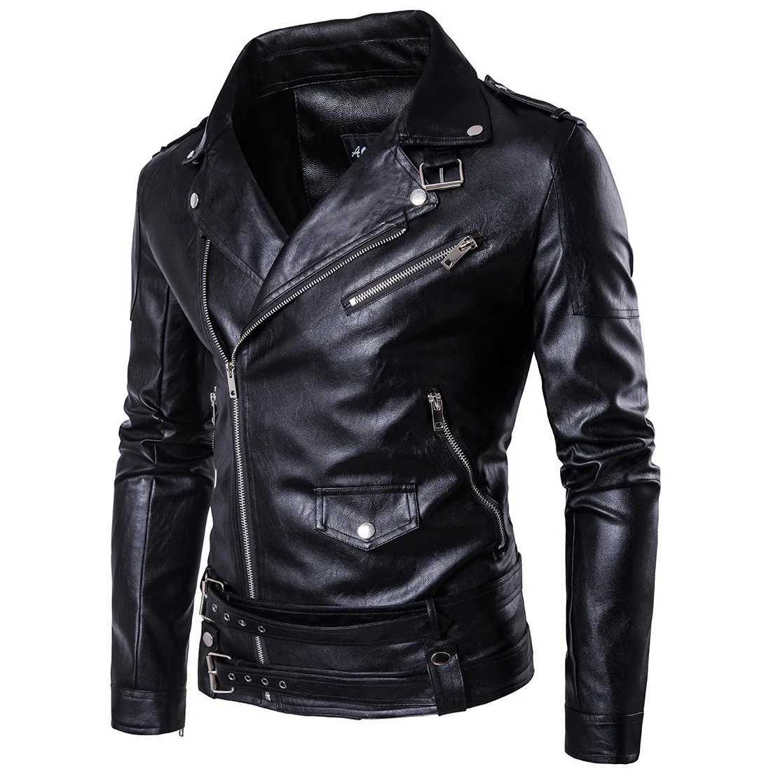 Mens PU leather jacket motorcycle leather fashionable leather jacket ultra-thin suitable for outerwear PU jacket mens windproof motorcycle jacket W240