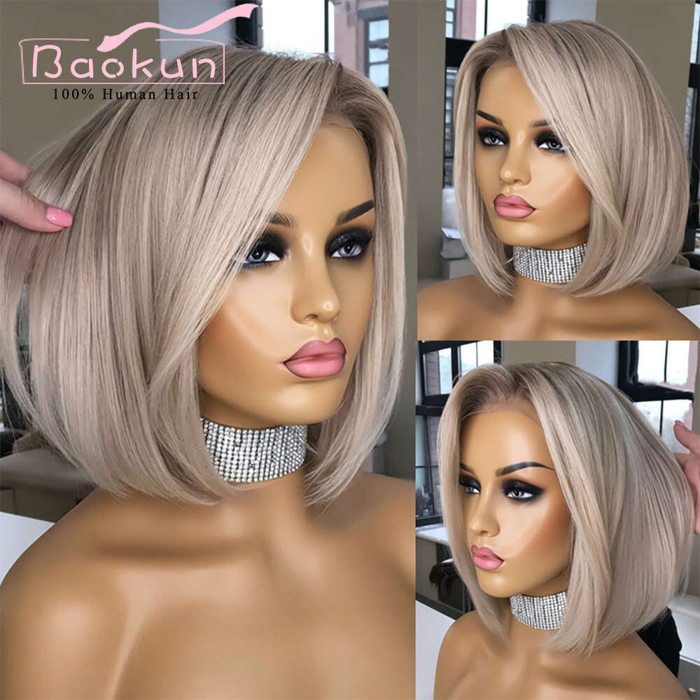 13X4 Ombre Ash Blonde Front Human Hair Wigs For Women Short Bob 360 13X6 HD Transparent Lace Frontal Wig