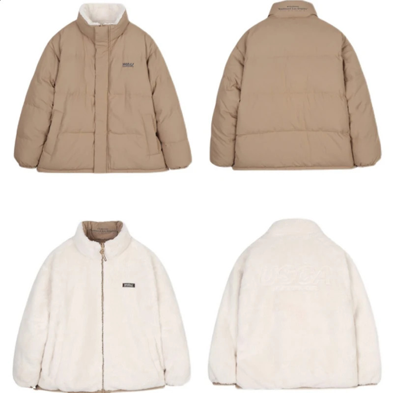 Womens Khaki Reversible Down Jackets Winter Baggy Comfortable Coat Thickening Warm Female Puffer Cotton Padded Jacket Outwear 240913