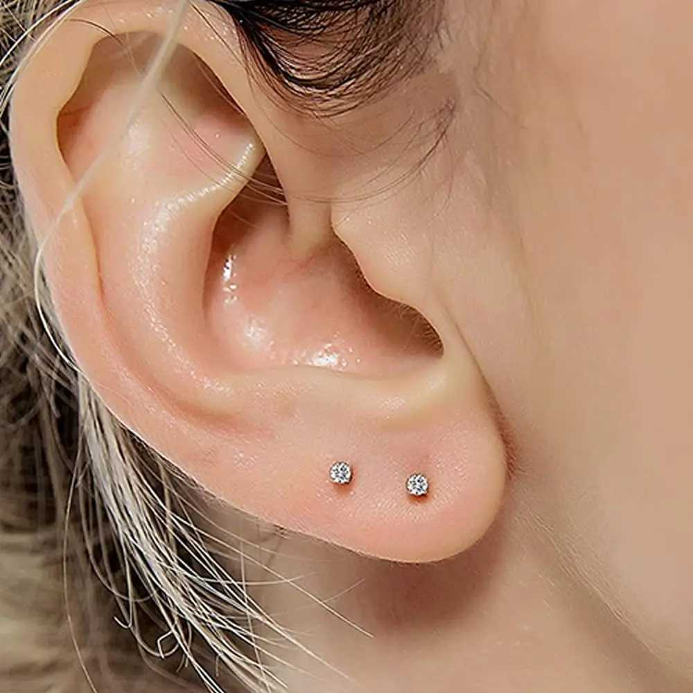10 pairs of 2mm small flat back screw earrings suitable for female surgery steel screw back chuck earrings CZ ball small screw earrings W240918