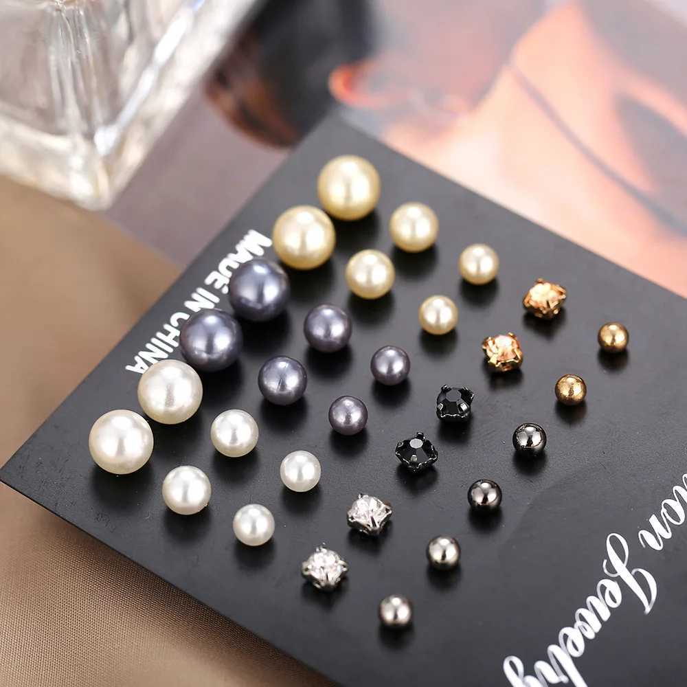 New Earrings Fashion Simple Artificial Pearl Jewelry Embedded Rhinestone Earrings Set 15 Pairs Of Earrings Female E7112X241023