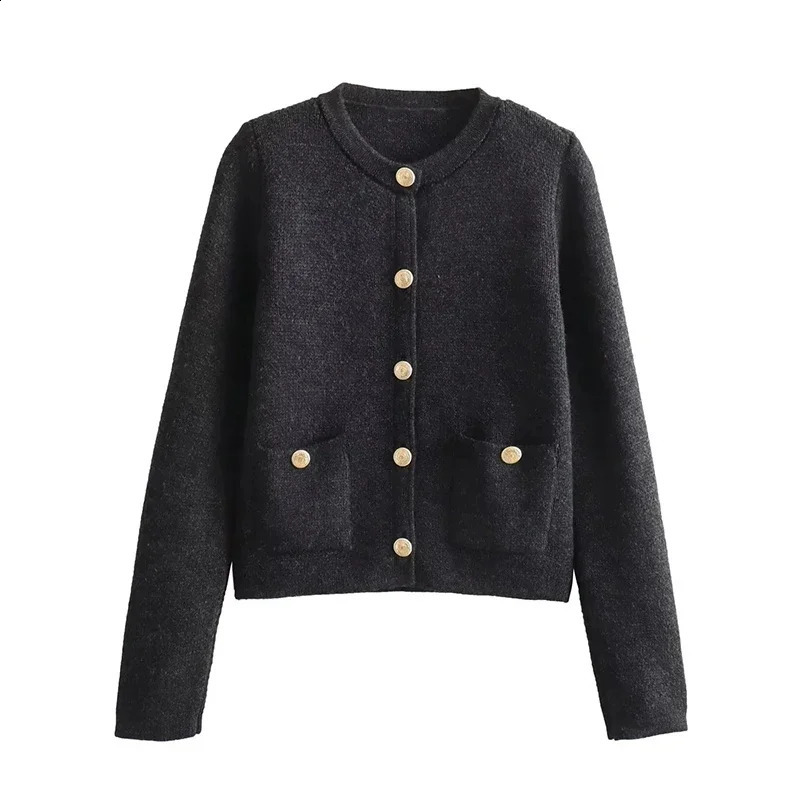 Laxsesu Knitted Womens Open Knitted Sweater Fashion Pocket Long Sleeve Sweater Autumn Single Chest Elastic Womens Top Coat 240914