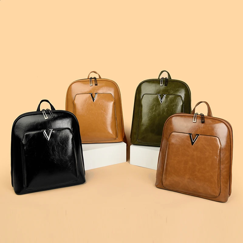 ner Backpack Womens Travel Bag Large Capacity Classic Oil Wax Leather PU Shoulder Mochilas De Gran 240913