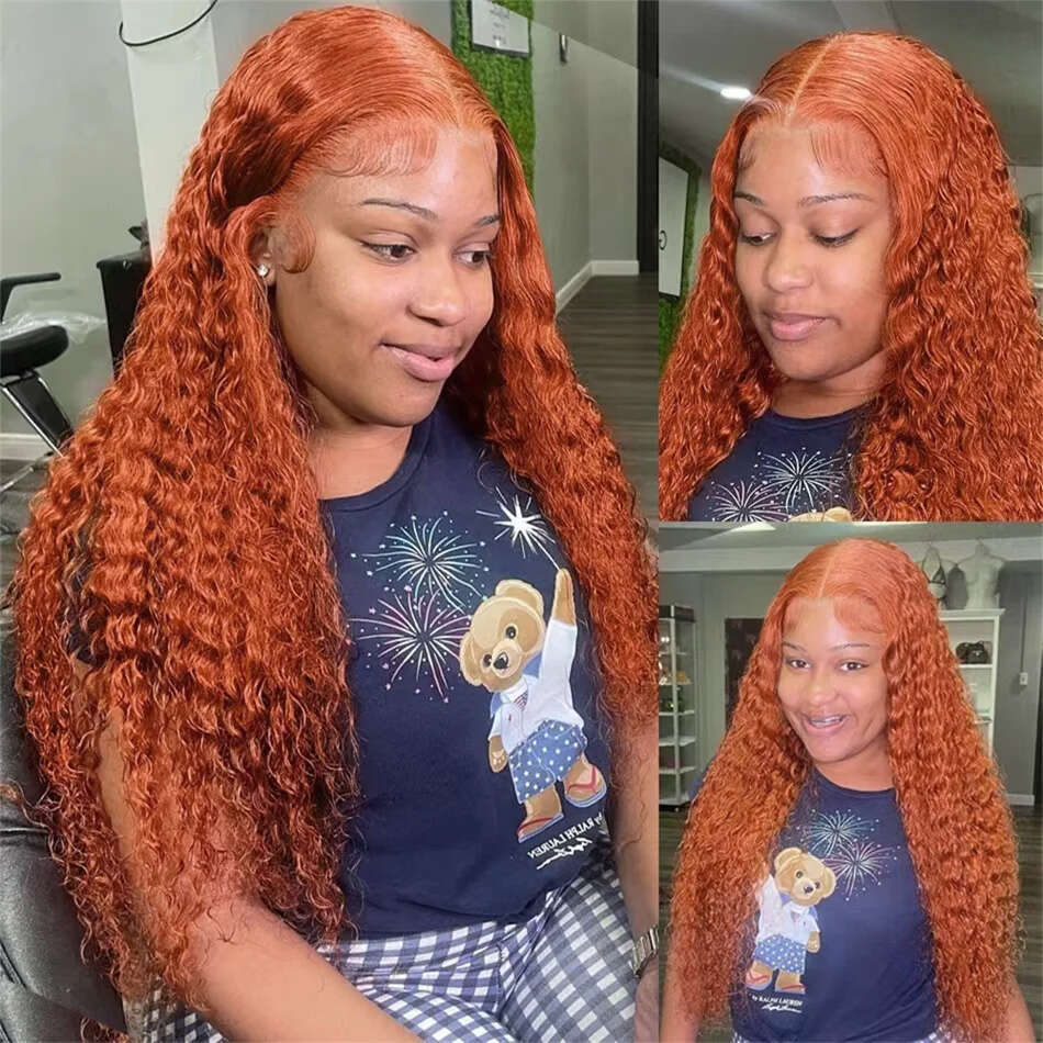Ginger HD Deep Wave 250 Density 28 30 32 Inch 13X6 Front Wig Orange Curly 13X4 Lace Frontal Wigs Human Hair Brazilian Remy