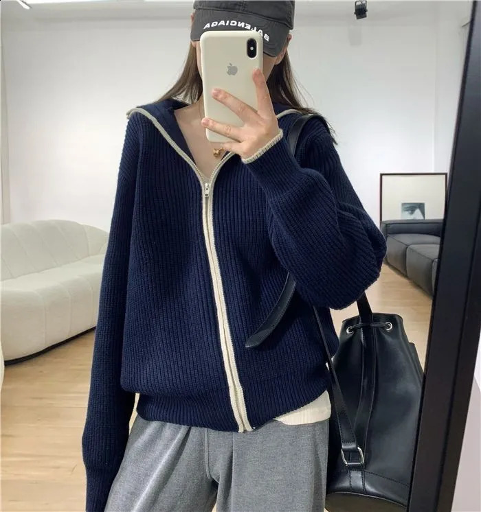 Autumn And Winter Cashmere Zipper Cardigan Womens Loose Cashmere Sweater Cardigan Female Coat 240914