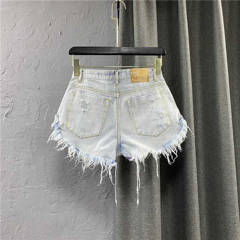2024 New Summer Womens Sexy Low-waisted Jeans Denim Shorts Hole A Wide-leg Pants Ripped Jeans 4 colorsX240918