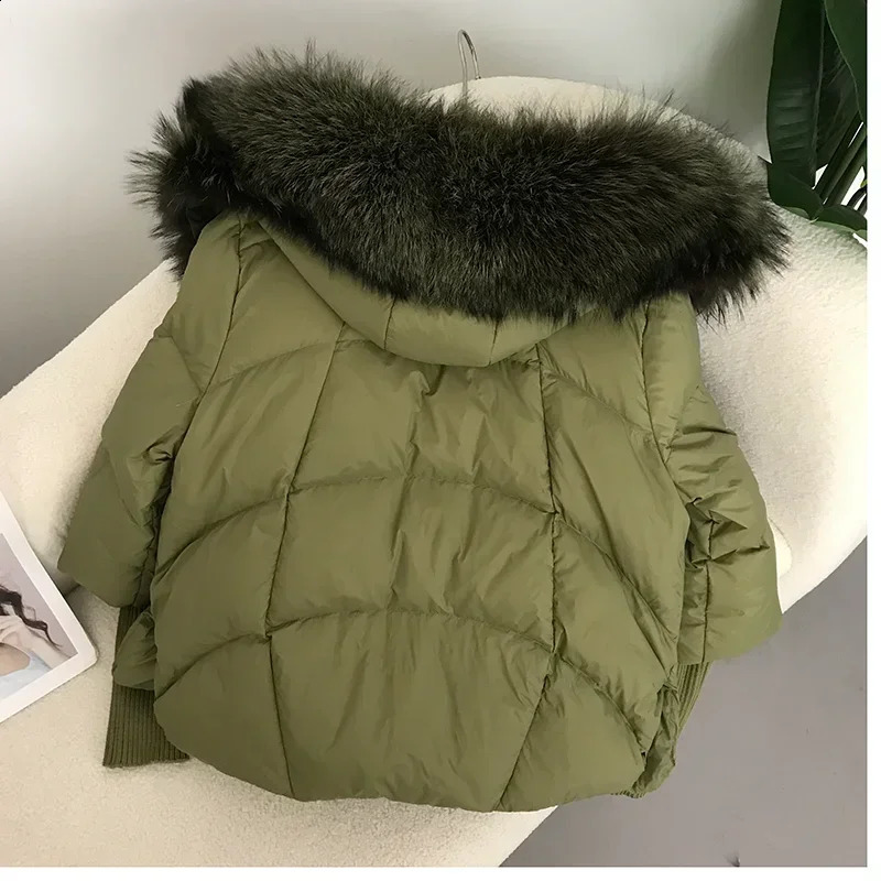 genuine fox fur collar hooded winter jacket for women natural thick and loose oversized duck down coat 240911