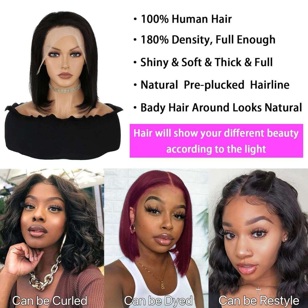 Glueless Bob Wig HD Lace Front Pre Plucked 13X4 Wear And Go Closure Wigs Human 180% Density With Baby Hair