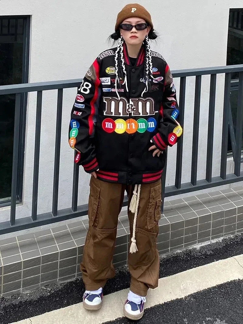 Unisex American Bombers Coat Spring Autumn Hip Hop High Street Stand Collar Bomber Varsity Racing Woman Jacket Long Sleeve Coats 240906