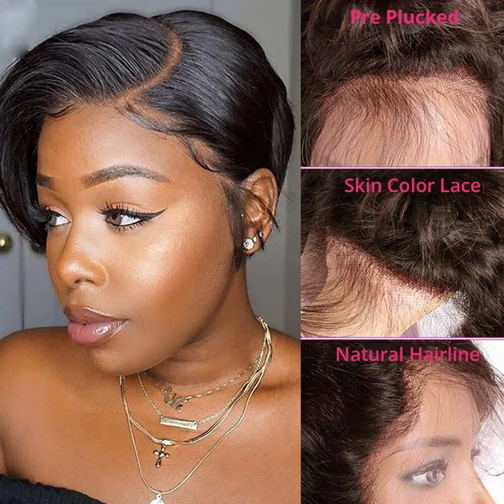 13X4 E Cut Wigs Straight Transparent Short Bob T Part Lace Wig Brazilian Human Hair For Women