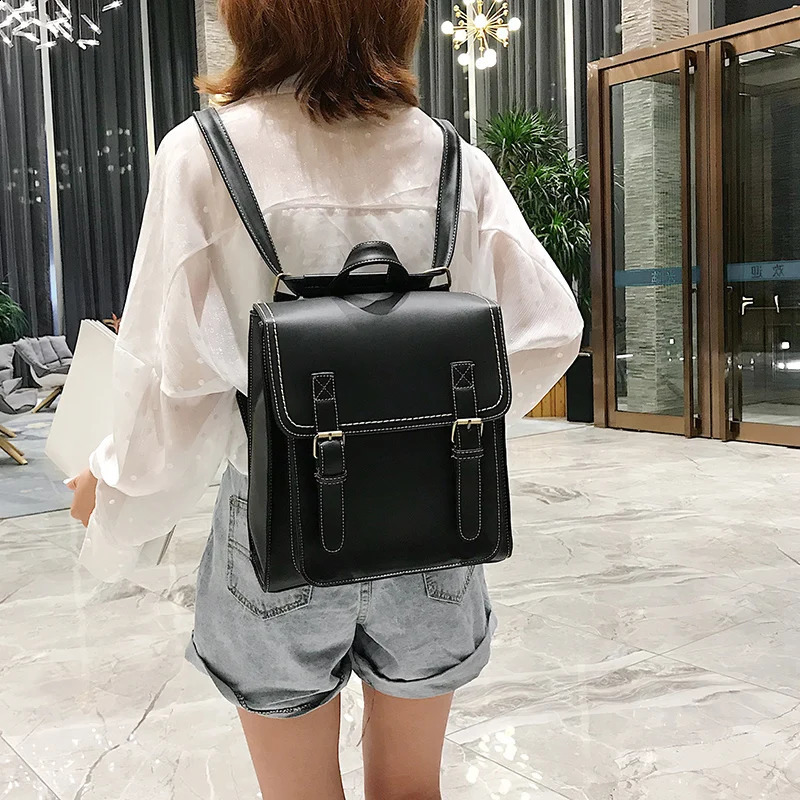 Retro backpack womens Pu leather bag fashion school girl highquality casual shoulder Sac A Dos 240913