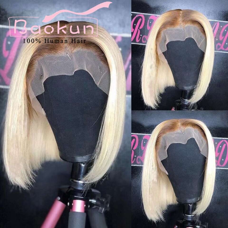 13X4 Pink Red Short Bob Front Transparent 13X6 HD Lace Frontal Wig Ombre 613 Human Hair Wigs For Women