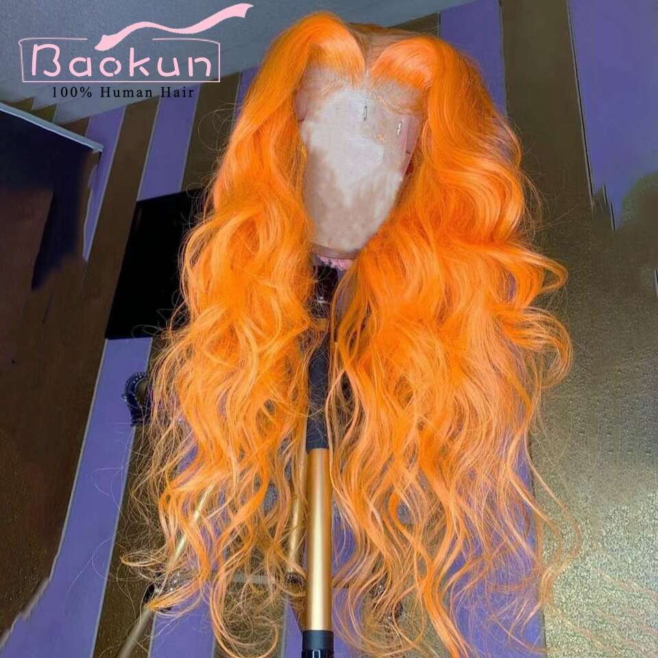 Pre Plucked 13X4 Orange Front Human Hair Colored Loose Wave 13X6 HD Frontal Wig Transparent Lace Wigs For Women