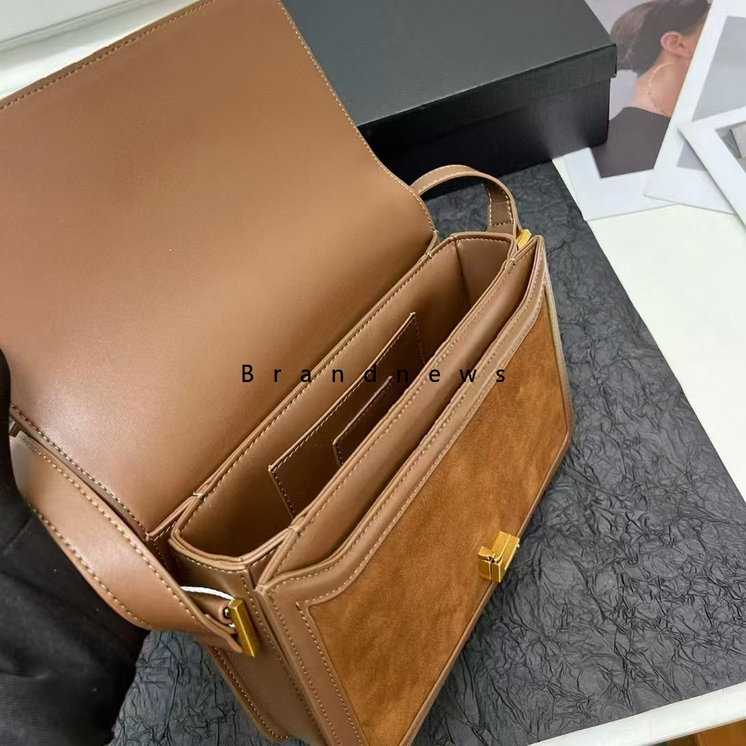Women's Genuine Suede Leather Crossbody Vintage Retro Box Postman Shoulder Bag, Designer Fashion Handbag, Brand Purse, Winter Square Messenger Ba