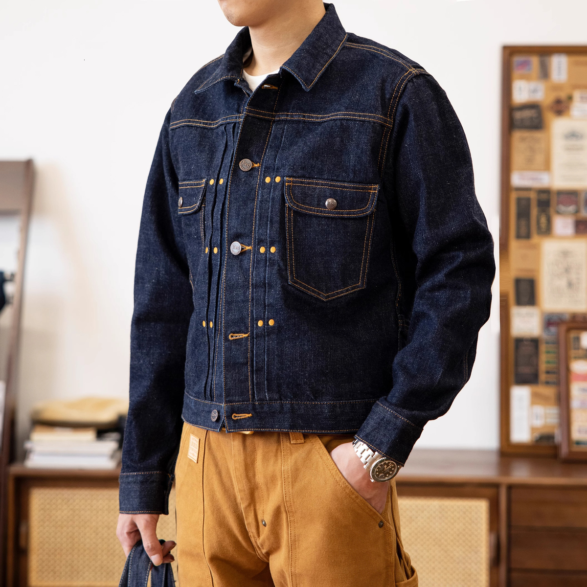 Tornado 11Mj Denim Jacket Rinsed 18Oz Seedge Jean Red Cowboy Outerwear