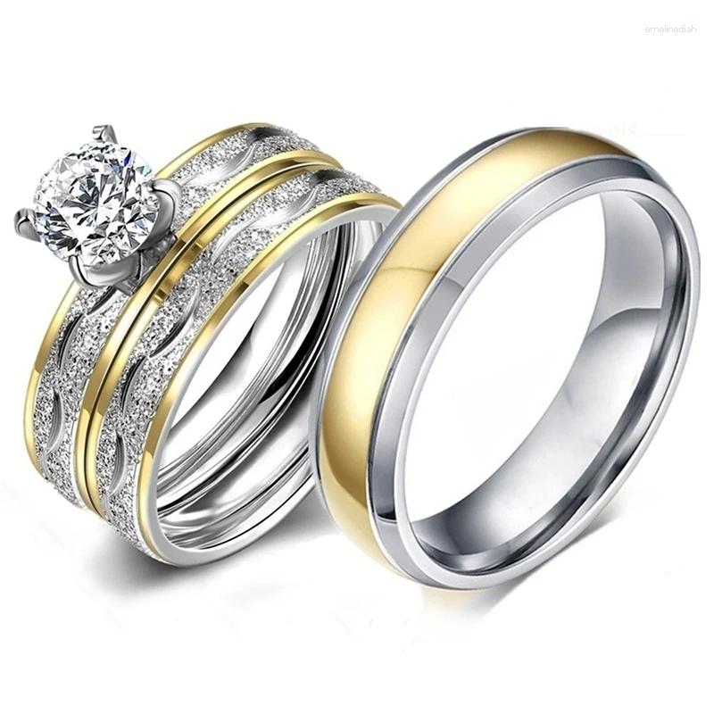 wedding rings 2024 fashion couple for lovers exquisite zircon women set trendy stainless steel men jewelry