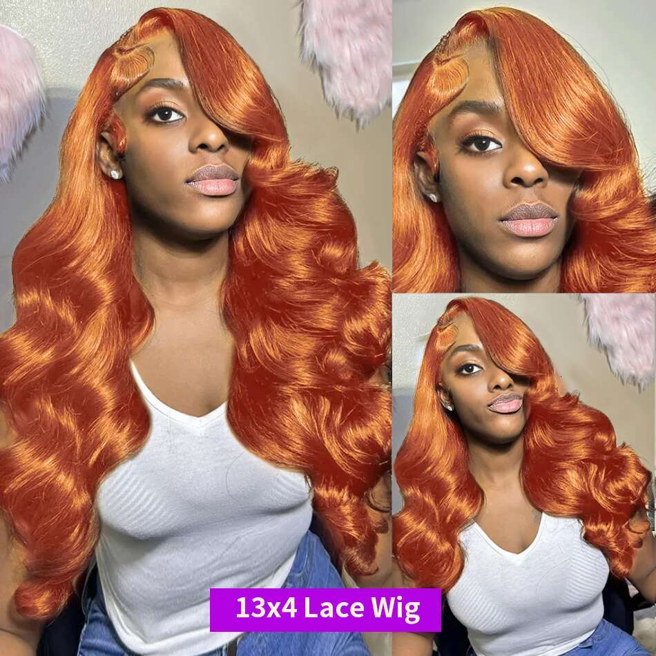 30 32 Inch Body Wave 350 Orange 13X4 HD Transparent Front Human Hair 250 Density 13X6 Lace Frontal Wig Brazilian For Women