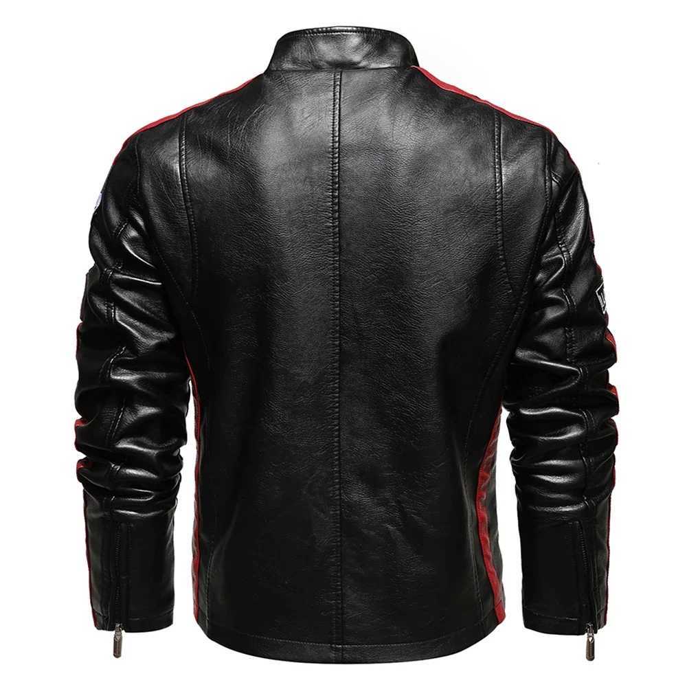 Mens Retro Motorcycle Jacket 2024 Mens Fashion New Bicycle Leather Jacket Mens Embroidered Bomber Coat Winter Wool Pu Coat W240918