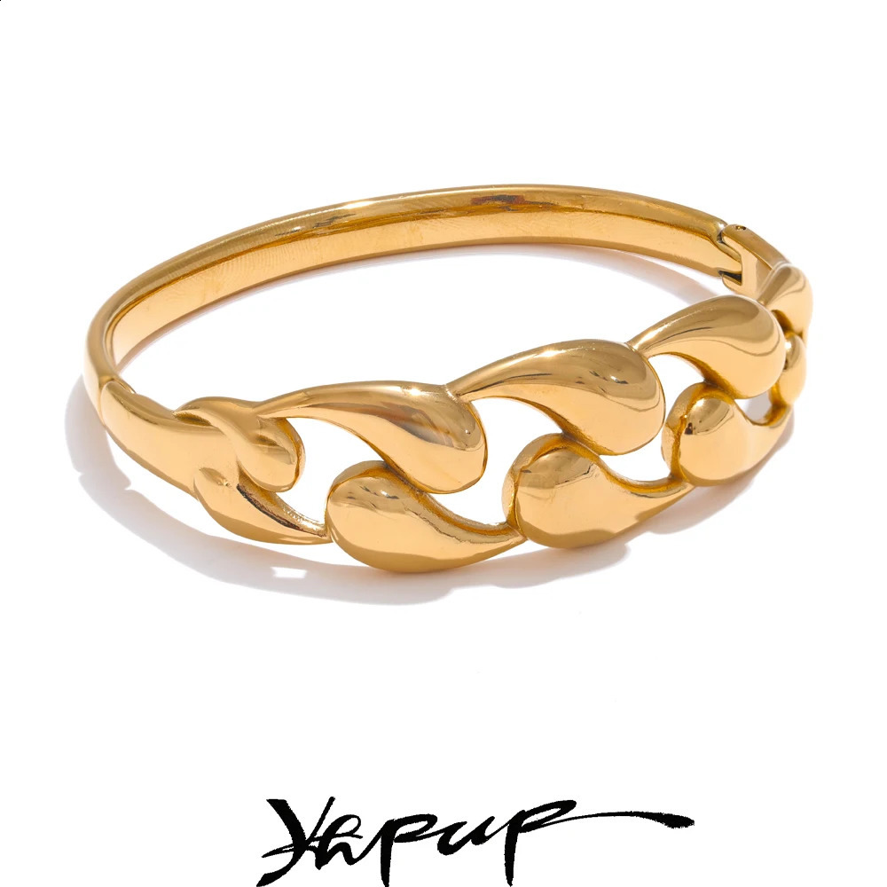 Yhpup 64mm Trendy Style Stainless Steel Water Drop Hollow Statement Bracelet Bangle Women Distinctive Texture Fashion Jewelry 240914