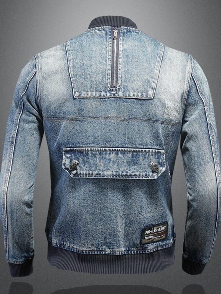 Mens Denim Bomber Jacket Slim Fit Vintage Moto Biker Short Cargo Coat Male Long Sleeve High Street Stand Collar Pilot Jackets