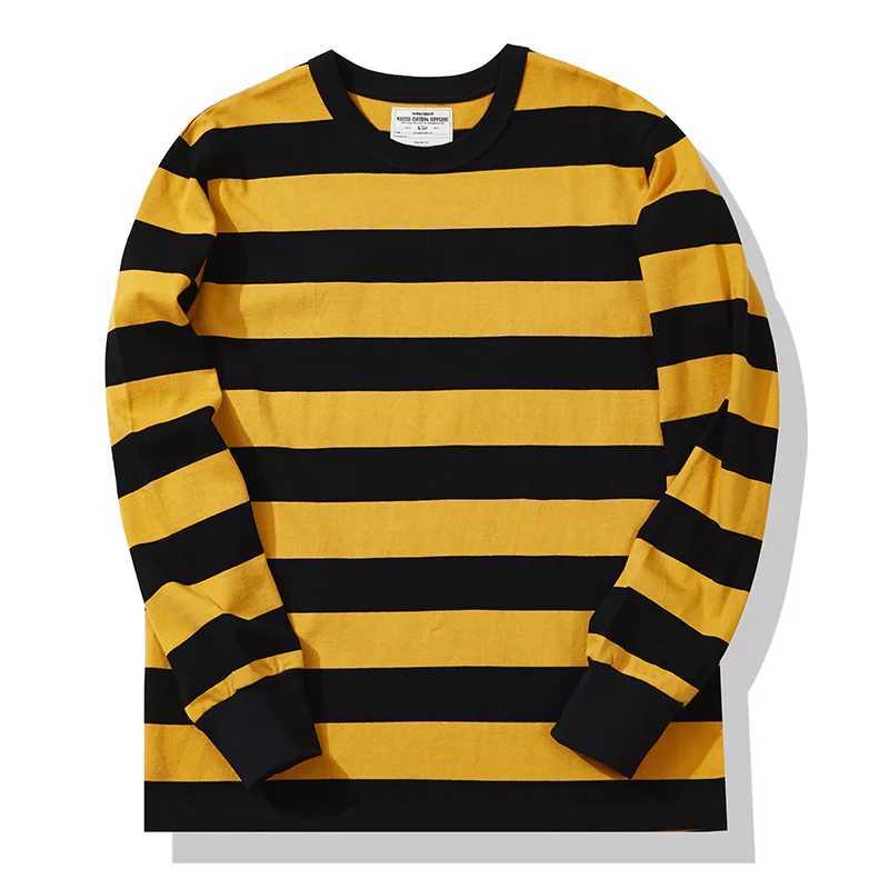 High Quality Polyester retro striped long sleeved T-shirt for mens autumn navy blue classic casual and comfortable floral top mens clothing top Y2K T2