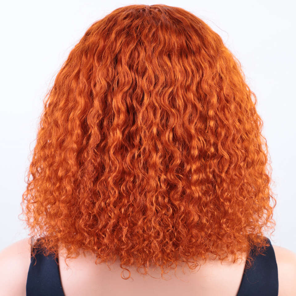 Ginger Jerry Curly Short E Bob Cut Remy Human Hair With Bangs Honey Blonde Orange Non Lace Front Wigs For Black Women