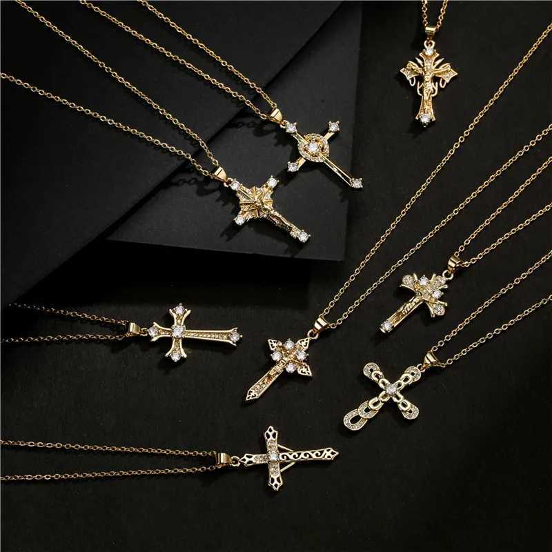 NEWBUY Gold Jesus Cross Pendant Stainless Steel Chain Necklace Suitable for Women Men Classic Design Christian Jewelry Gifts W250318