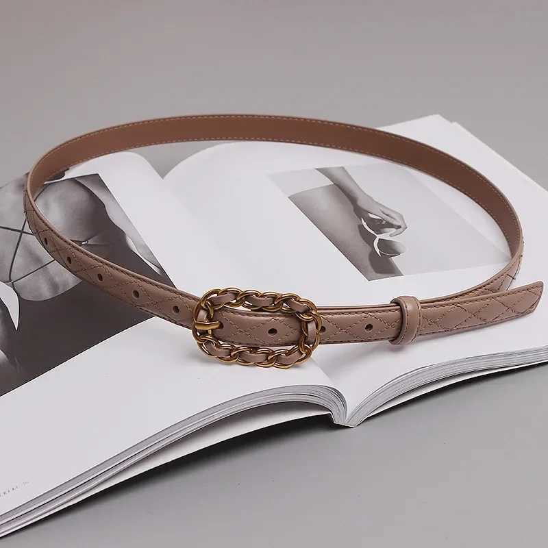 Belts Retro chain strap pin buckle quilted sewn small strap jeans leather J240913