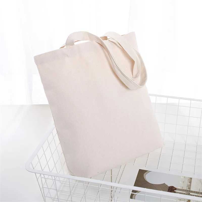 Large Capacity Canvas Bag Blank DIY Design Shopping Bag Eco Reusable Women Tote Square Open Foldable Handbag Beige White Z250224