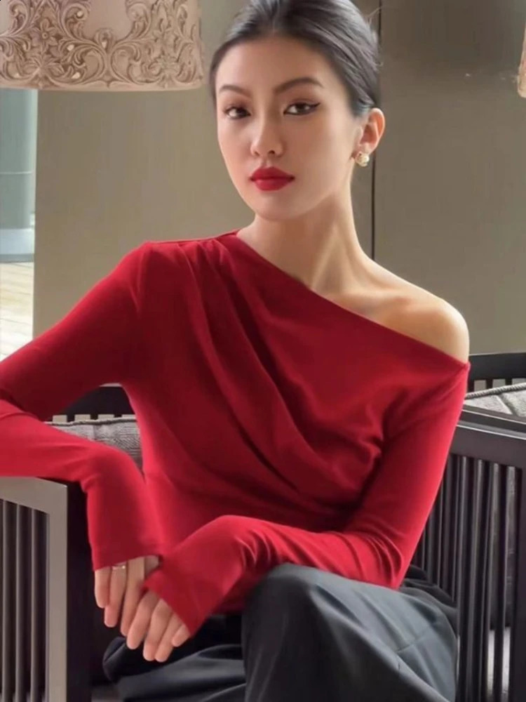 Slim Plain 2024 Off Shoulder Clothing Cotton Woman T-shirt Top For Women Red Tshirt Tall Offer Young On Sale Original Emo O Tee 240918